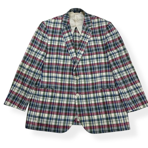 Brooks Brothers Blazer Coat 1818 Madison Irish Linen Baird McNutt Plaid Mens 46R